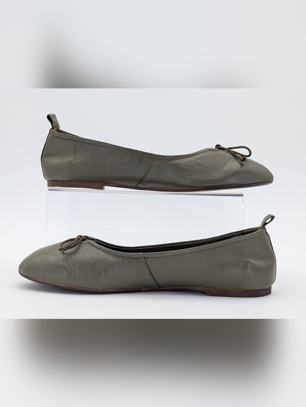 Olive Leather Ballet Flats - Women's Comfortable Slip-Ons - Picture 9 of 16
